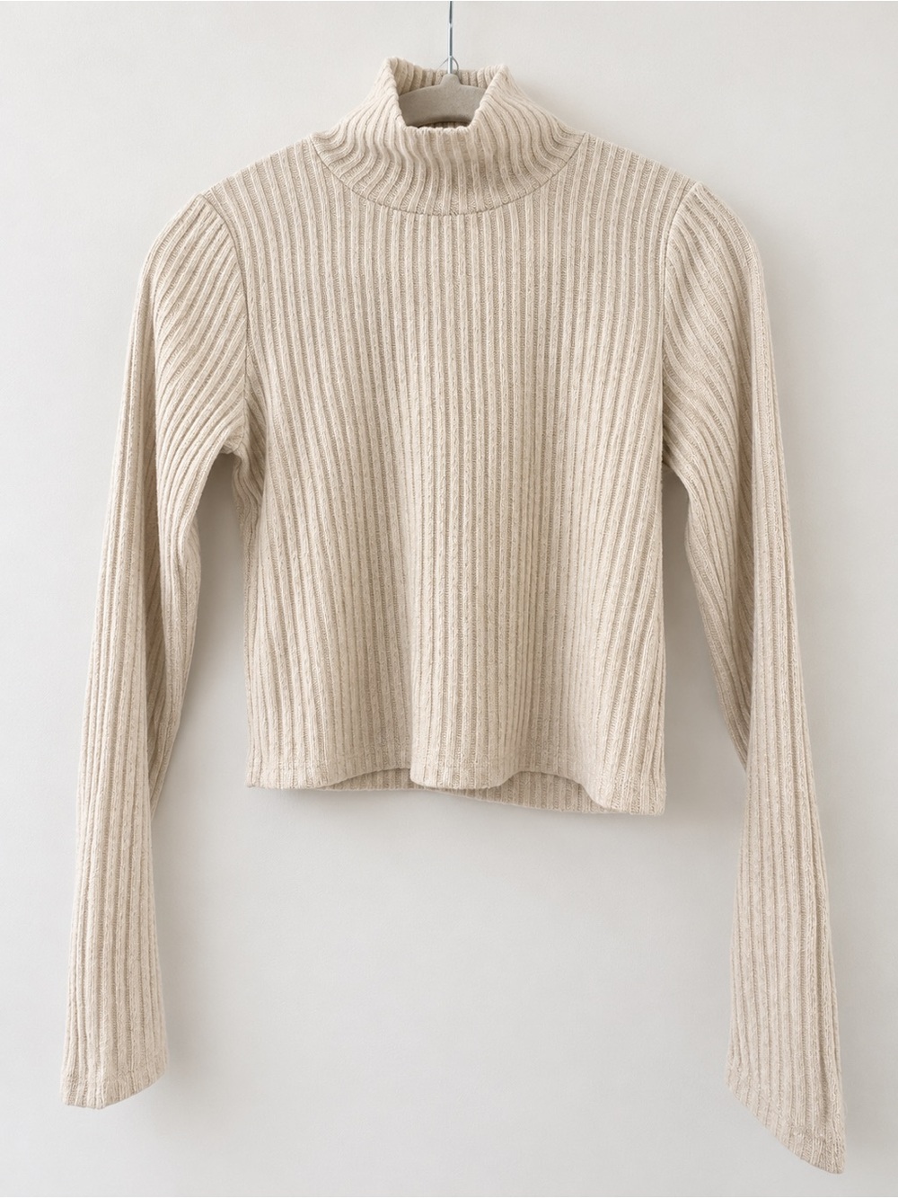 Aritzia Wilfred Free Ribbed Cropped Turtleneck Sweater Cream